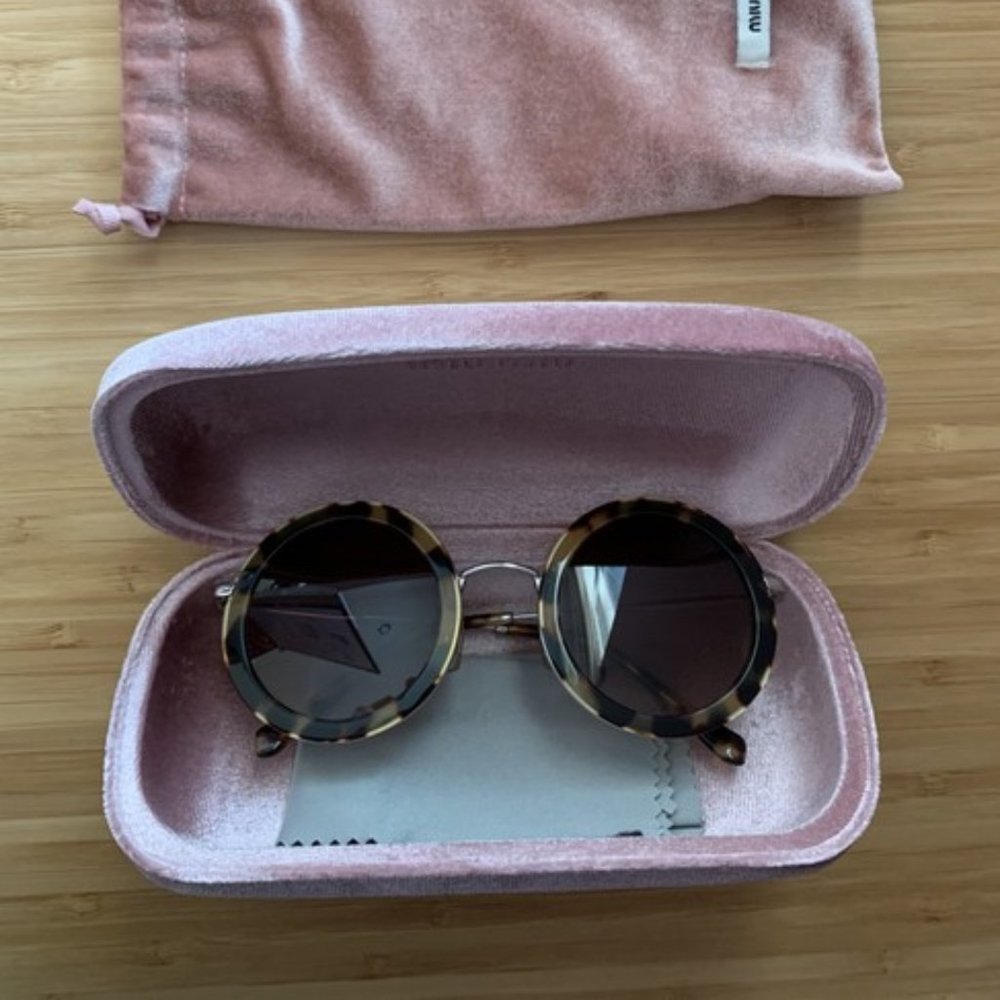 Miu Miu Brown Tortoise Round-frame Acetate Sunglasses